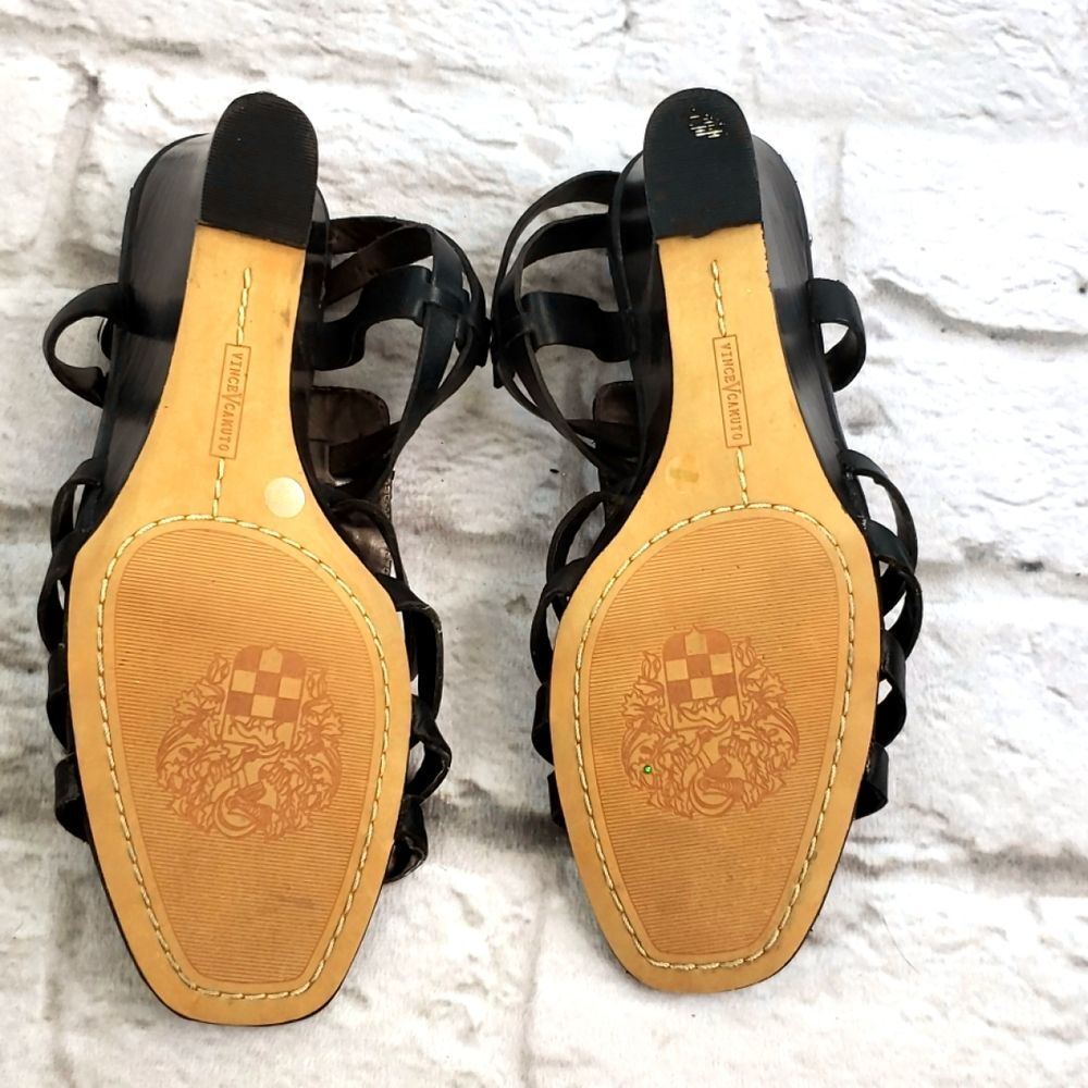 Vince Camuto Black Leather Embellished Wedge Sandals Womens 8.5 Beaded Gladiator - Picture 3 of 7
